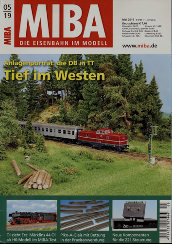   MIBA. Die Eisenbahn im Modell Heft 5/2019: Tief im Westen. Anlagenporträt: die DB in TT. 