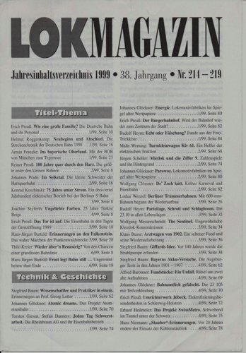   Lok Magazin. hier: Jahresinhaltsverzeichnis 1999 (Nrn. 214 - 219). 