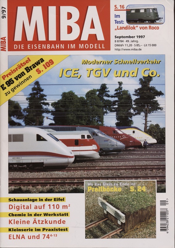   MIBA. Die Eisenbahn im Modell Heft 9/1997: ICE, TGV und Co.. Moderner Schnellverkehr. 
