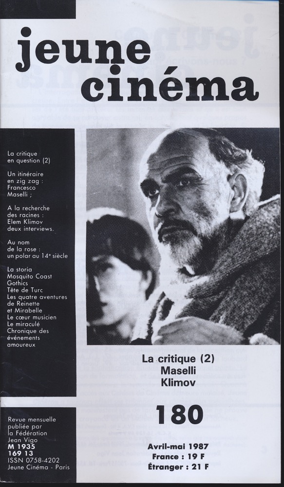   jeune cinéma no. 180 (Avril-Mai 1987): La critique (2), Maselli, Klimov. 