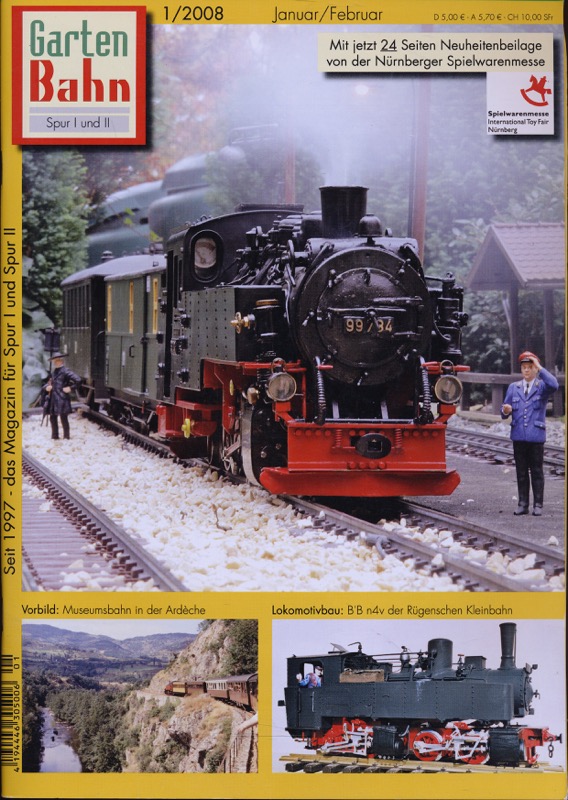 MELISET, Manfred R.  GartenBahn. Das Magazin für Spur I und Spur II Heft 1/2008: Vorbild: Museumsbau in der Ardèche. Lokomotivbau: B'B n'v der Rügenschen Kleinbahn. 