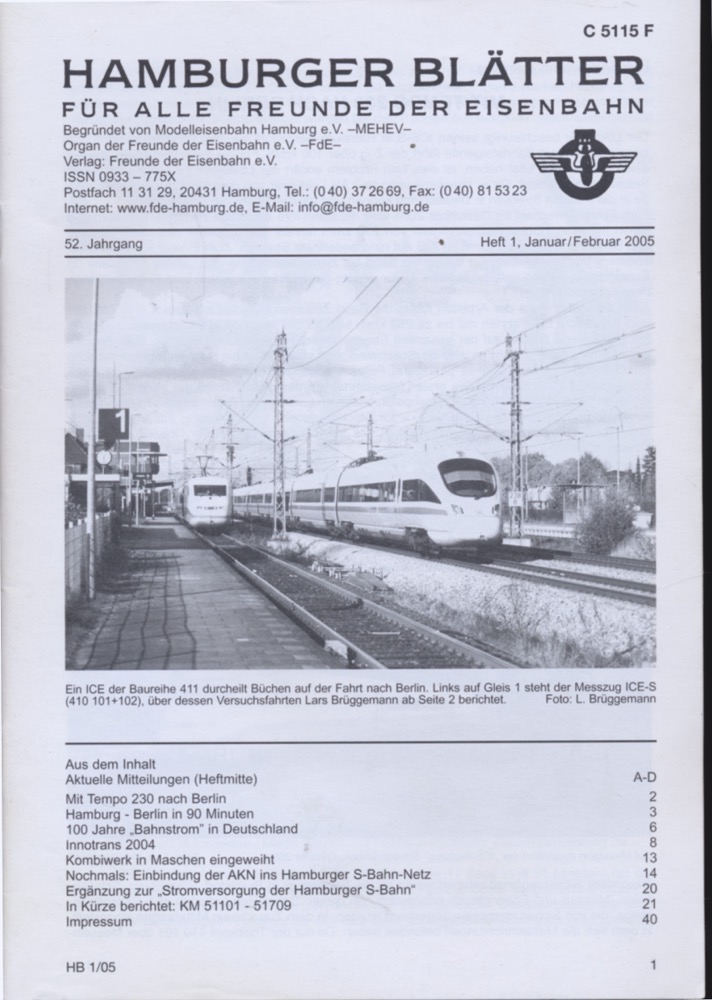 Freunde der Eisenbahn e.V. Hamburg  Hamburger Blätter für alle Freunde der Eisenbahn, 52. Jahrgang 2005: 8 Hefte (=kompl. Jahrgang). 