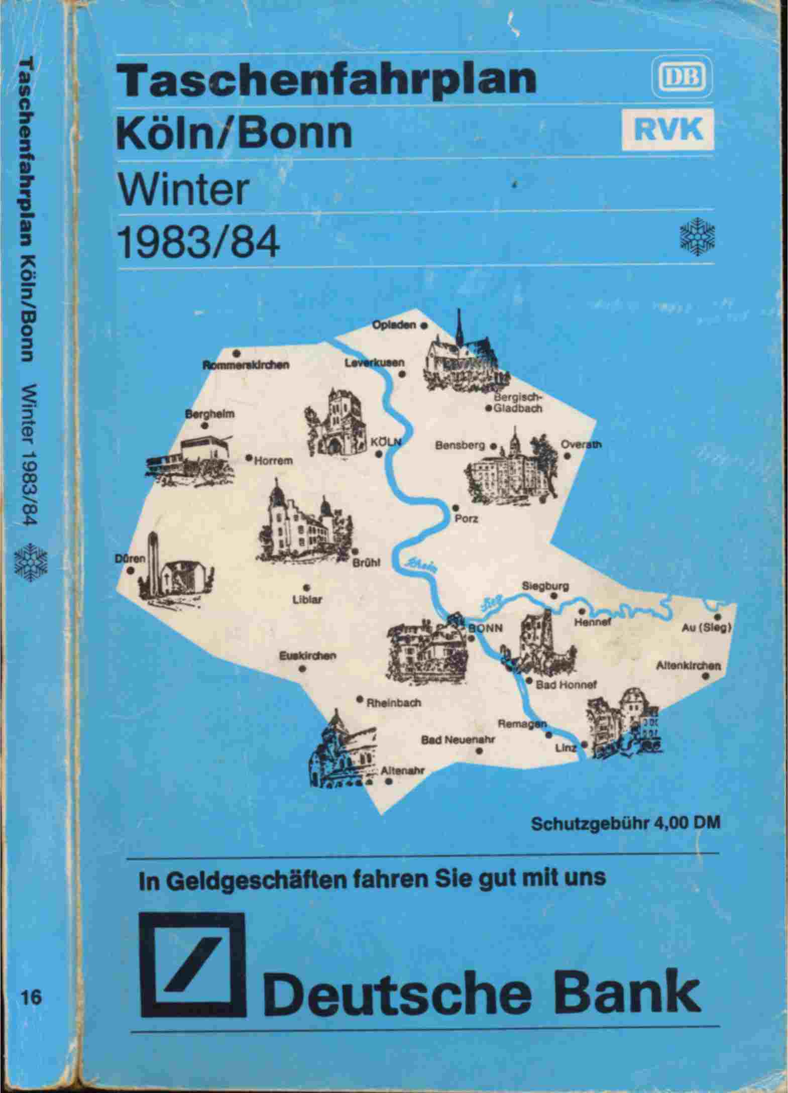 Deutsche Bundesbahn/Deutsche Bahnpost (Hrsg.)  Taschenfahrplan Köln/Bonn Winter 1983/84 (25. September 1983 bis 2. Juni 1984). 
