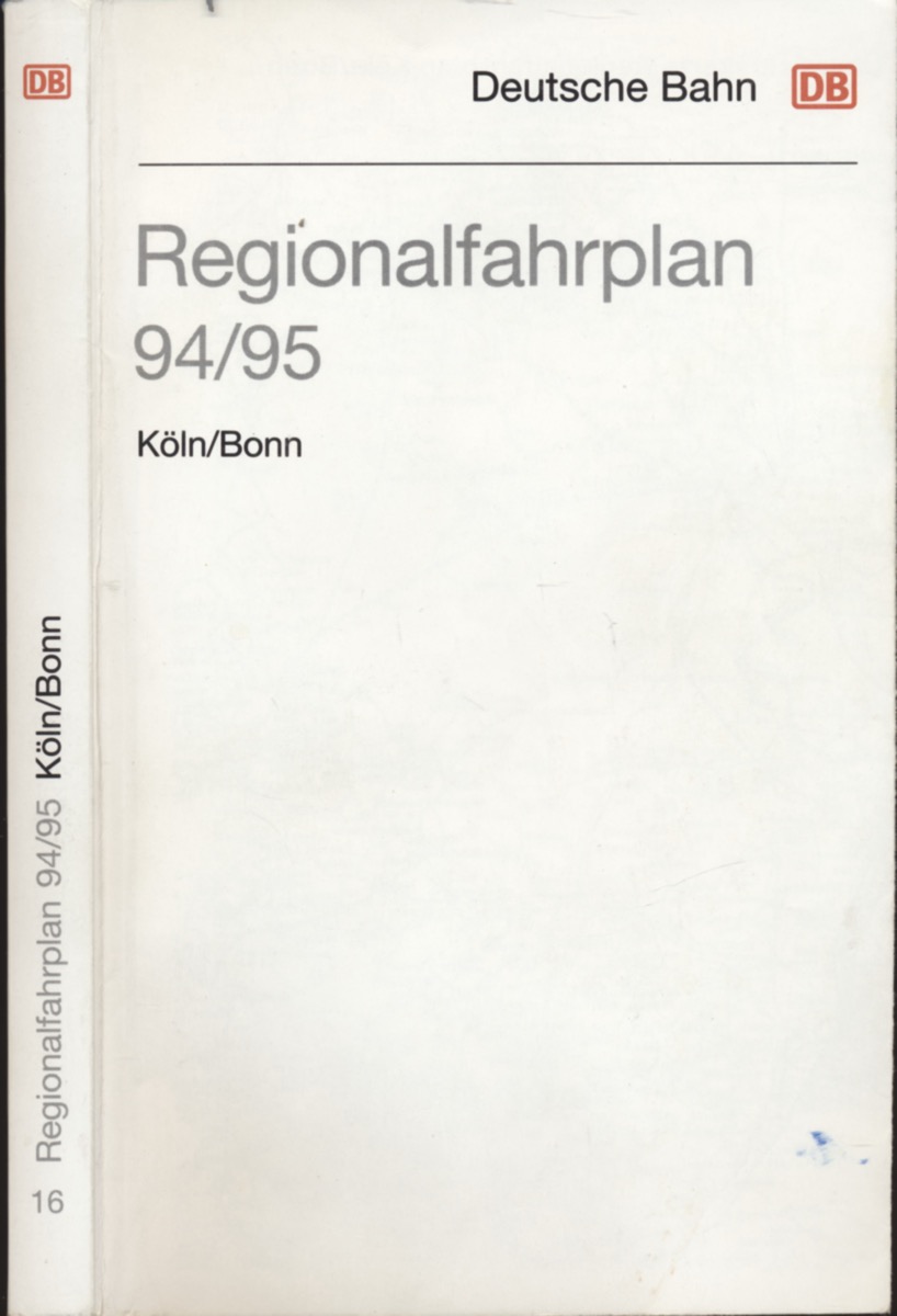 DEUTSCHE BAHN (Hrg.)  Regionalfahrplan Köln/Bonn 1994/95, gültig vom 29.05.1994 bis 27.05.1995. 