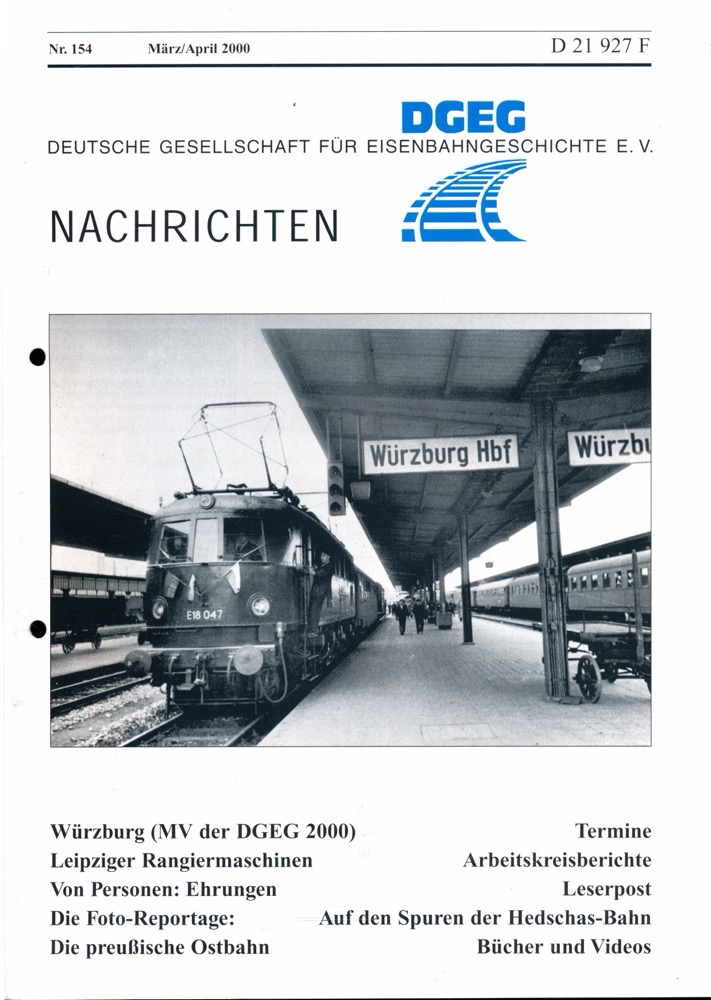 Krause, Günter (Hrg.)  DGEG-Nachrichten Heft Nr. 154/2000 (März/April 2000). 