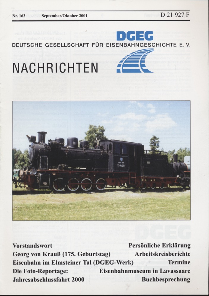 Krause, Günter (Hrg.)  DGEG-Nachrichten Heft Nr. 163/2001 (September/Oktober 2001). 