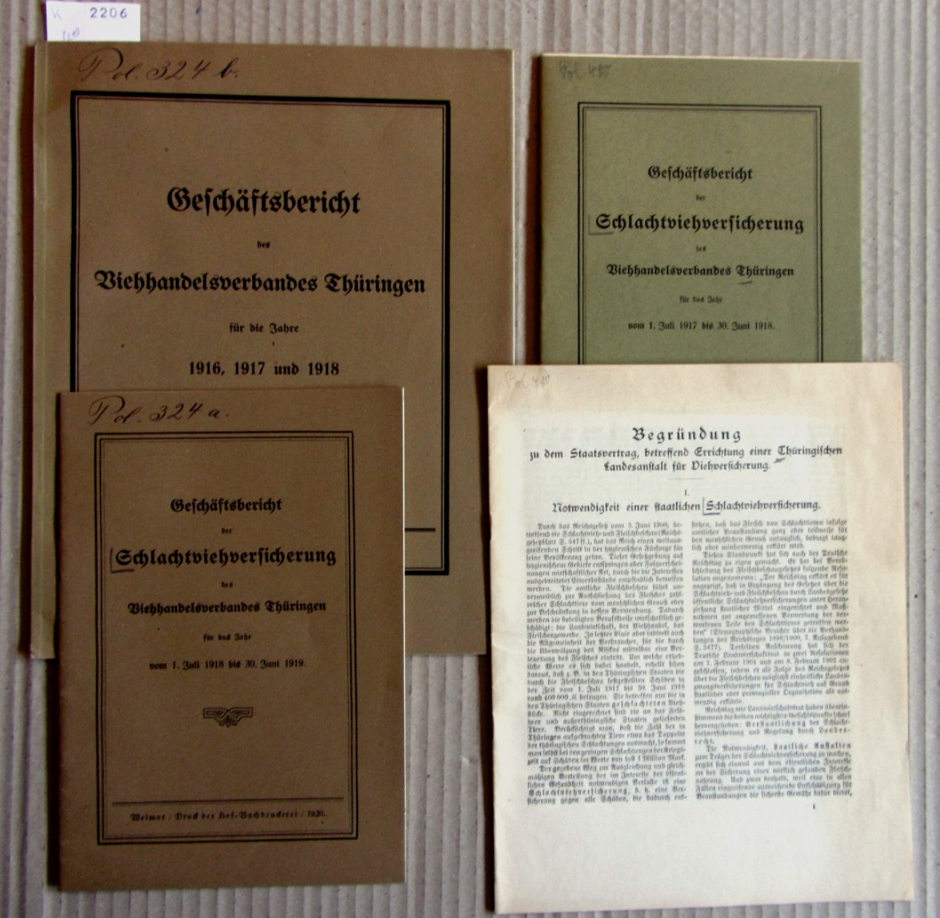 Viehhandelsverband Thüringen (Hrsg.):  Geschäftsbericht des Viehhandelsverbandes Thüringen für die Jahre 1916, 1917 und 1918. 