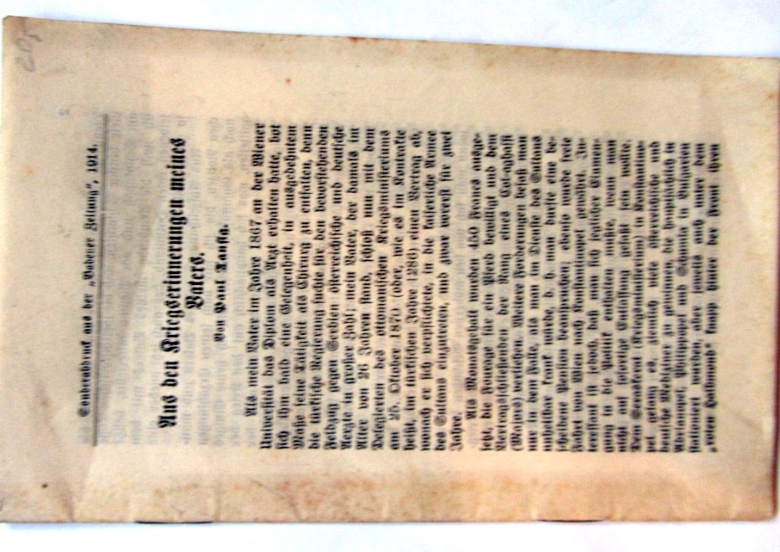 Tausig, Paul:  Aus den Kriegserinnerungen meines Vaters. Sonderabdruck aus der "Badener Zeitung", 1914. 