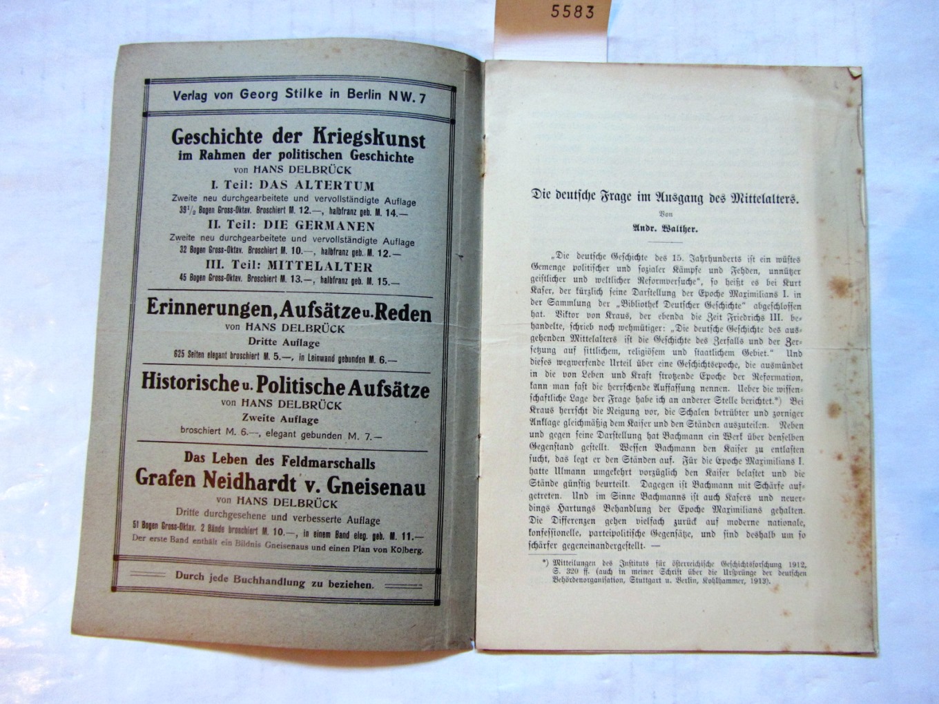 Walther, Andr.:  Die deutsche Frage im Ausgang des Mittelalters. Sonderabdruck aus den Preußischen Jahrbüchern. Bd. 152, Heft 1. 