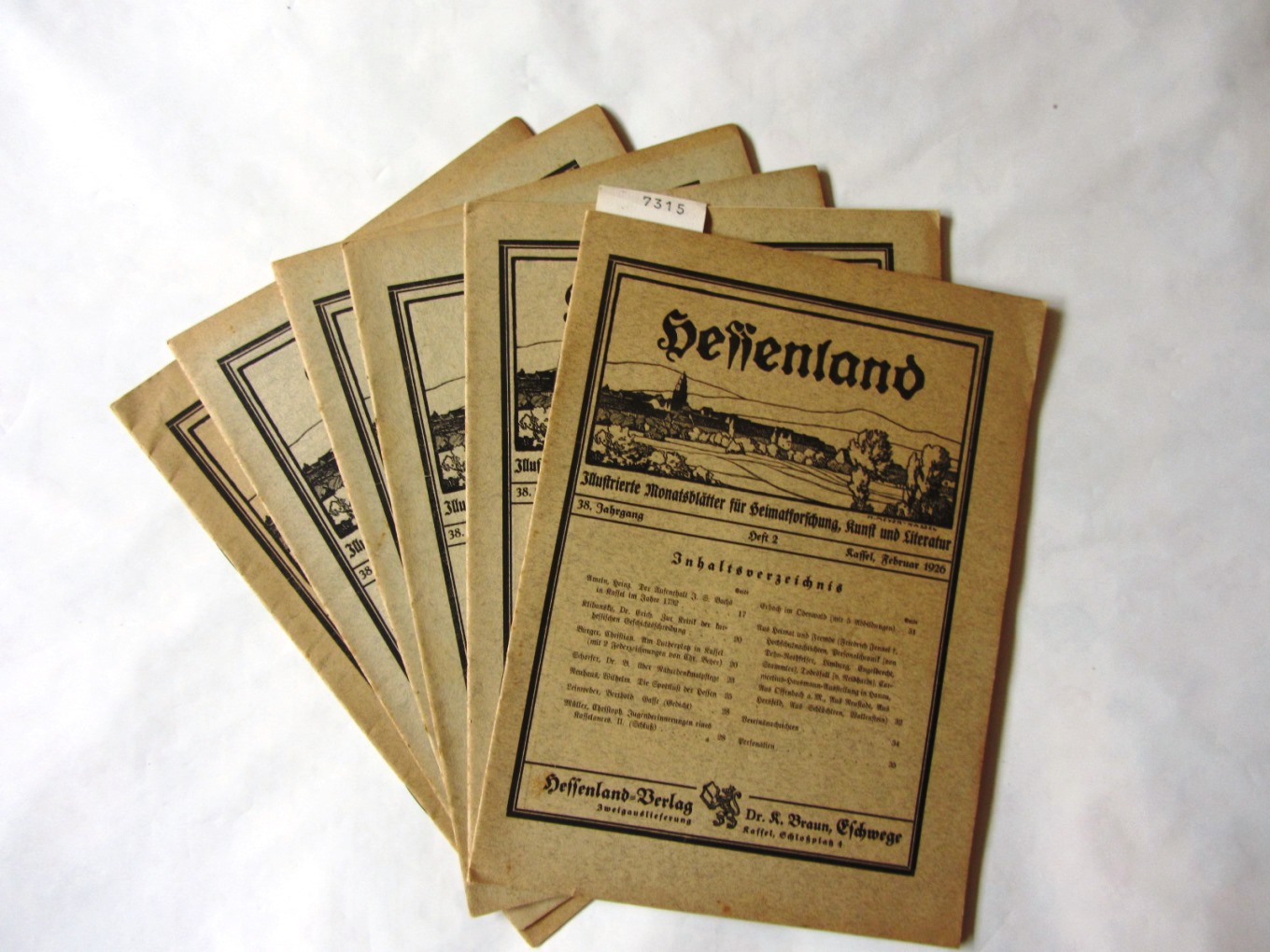 Heidelbach, Paul (Red.):  Hessenland. Illustrierte Monatsblätter für Heimatforschung, Kunst und Literatur. Jahrgang 38/1926, Hefte 2, 3, 8, 9, 10 und 11 (Zus. 6 Hefte). 
