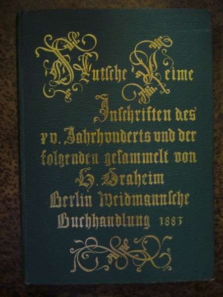 H.Draheim. Deutsche Reime. Inschriften Des 15. Jahrhunderts Und Der Folgenden.