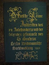 H.Draheim. Deutsche Reime. Inschriften Des 15. Jahrhunderts Und Der Folgenden.