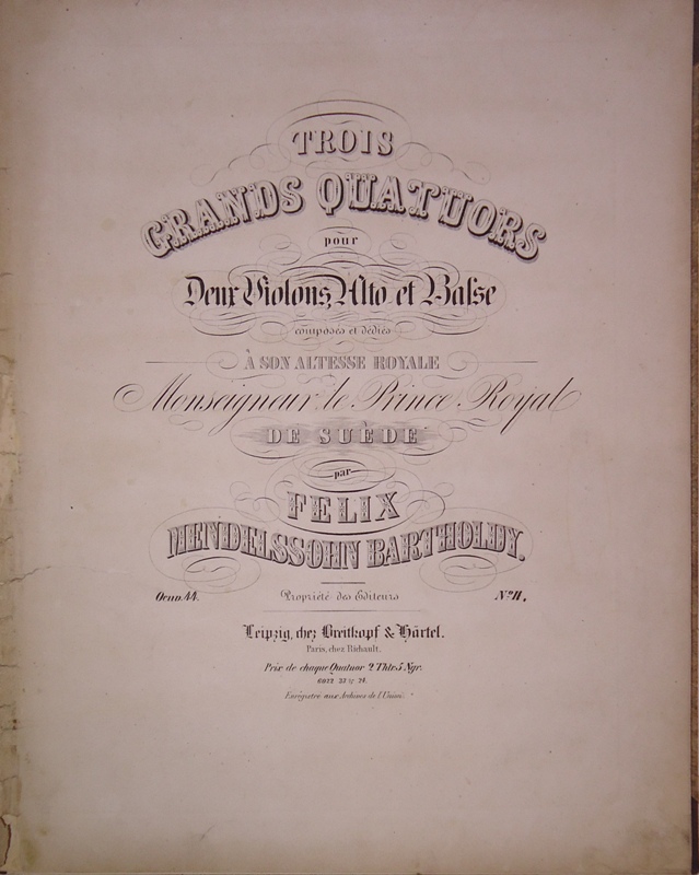 Mendelssohn Bartholdy, Felix / Schumann, Robert / Grieg, Edvard / Dvorak, Anton  Streichquartette für 2 Violinen, Bratsche und Violoncello. - 5 Werke zusammen in 3 Bänden. 