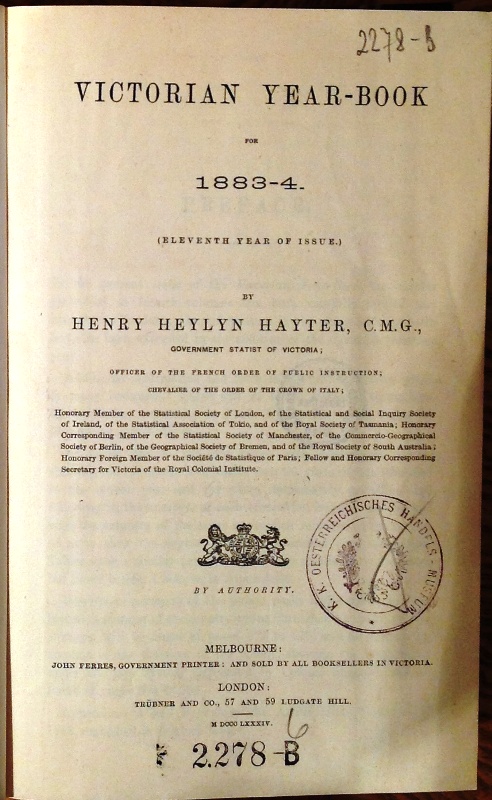 Hayter, Henry Heylyn  Victorian Year-Book for 1883-4. (Eleventh Year of Issue.) 