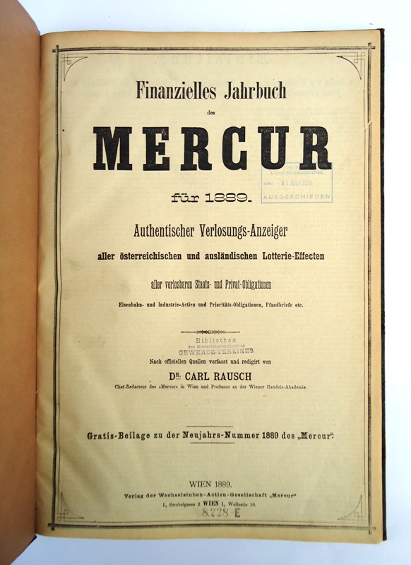 Rausch, Carl  Finanzielles Jahrbuch des MERCUR für 1889. 