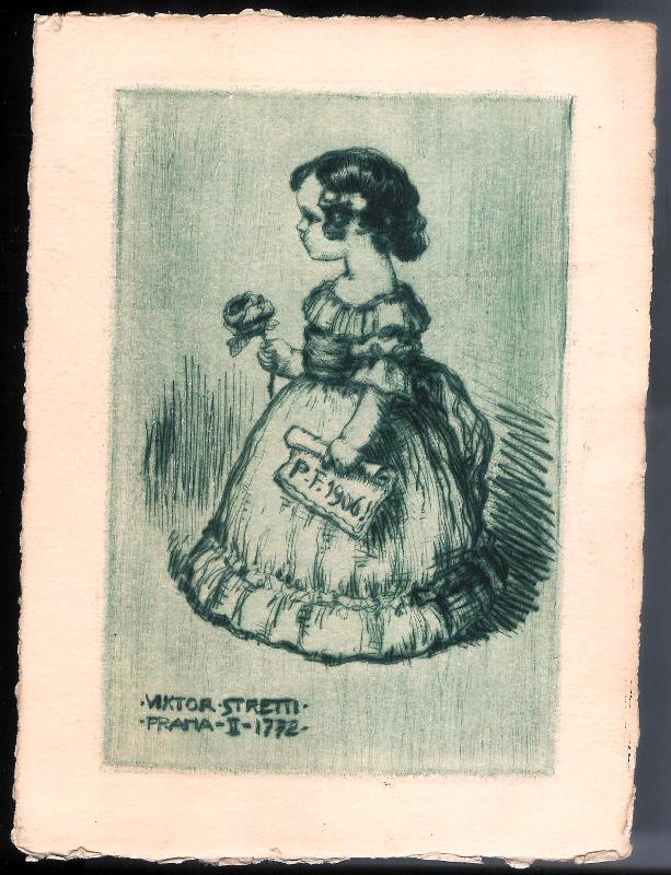 Stretti, Viktor  Mädchen mit Rose. Original-Radierung von Viktor Stretti für Friedrich Perutz aus dem Jahre 1906. 