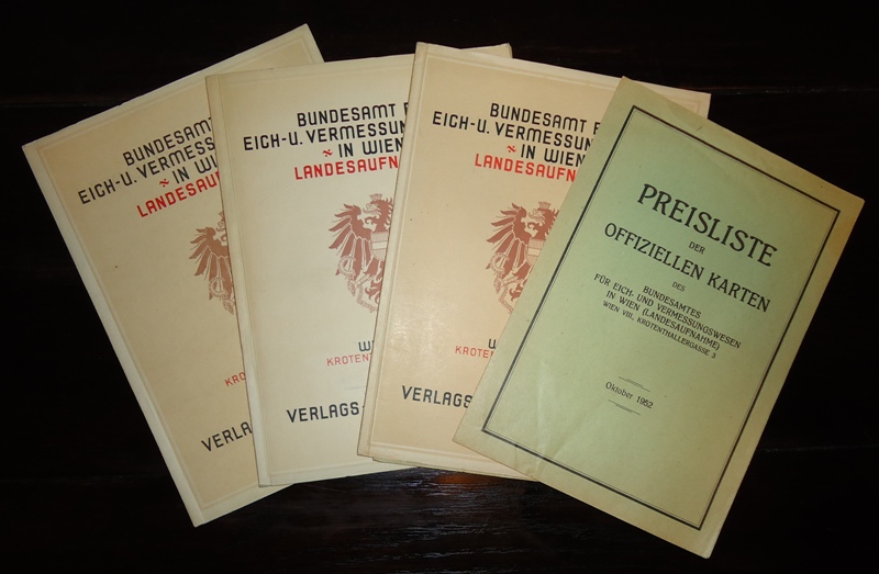 Bundesamt für Eich- und Vermessungswesen in Wien  Landesaufnahme. Verlagsverzeichnisse 1948, 1950 und 1952. 