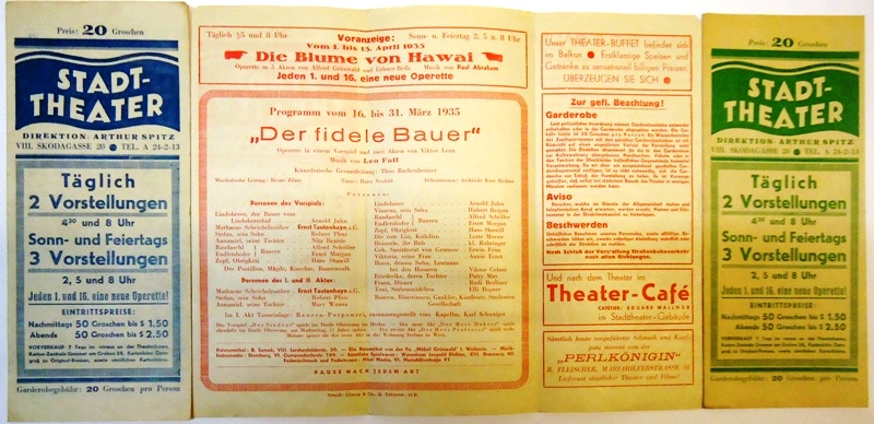 Wiener Stadttheater (Skodagasse 20)  3 Faltbroschüren / Programmzettel des Jahres 1935. 