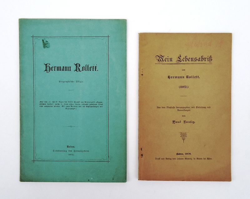 Rollett, Hermann - 2 Bände  1. Tausig, Paul: Mein Lebensabriß (1908). - 2. Hermann Rollett. Biographische Skizze (1874). 