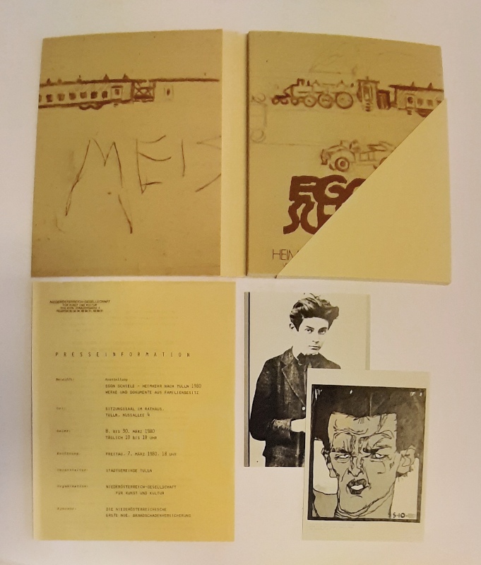 Schiele -  Egon Schiele 1890-1918. Heimkehr nach Tulln 1980. Werke und Dokumente aus Familienbesitz. Katalog + Plakat + 2 Bl. Presseinfo + 2 Fotos. 