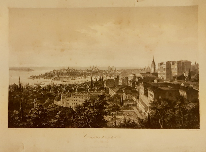 Constantinopel Stahlstich 1865  Constantinopel von Pera aus. Stahlstich von C. Bertrand nach Brindesi. 