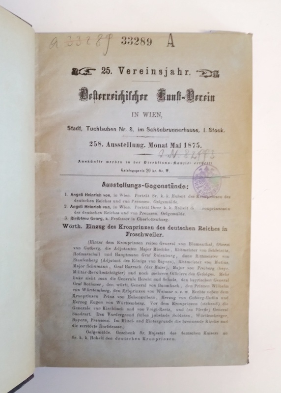 Oesterreichischer Kunst-Verein  32 Ausstellungsverzeichnisse der der Jahre 1875 bis 1888. 
