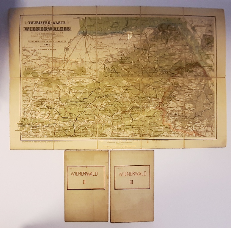 3 Wienerwaldkarten 1901 - A. Silberhuber  Touristen-Karte des Wienerwaldes. Blatt I -III. Maßstab 1:80.000. 3. Ausgabe, 6. Auflage. 