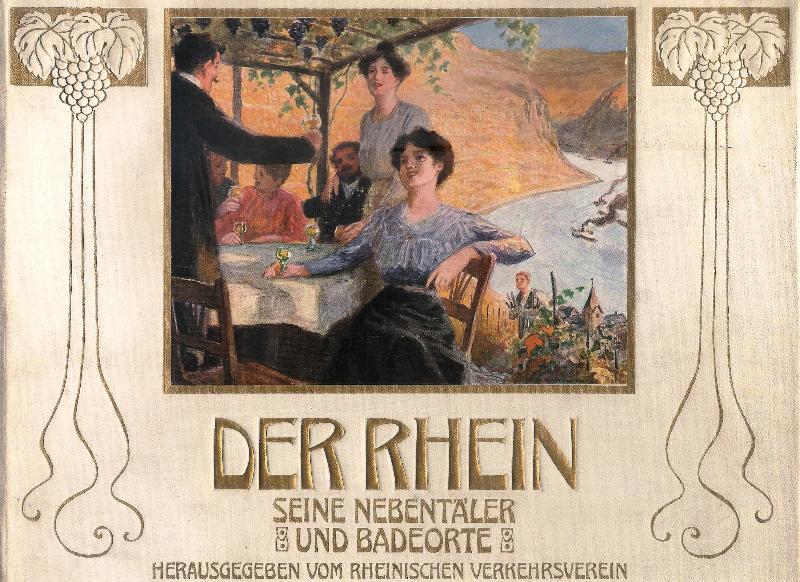 RHEIN - Prachtvoller Jugendstileinband -  Der Rhein, seine Nebentäler und Badeorte von Mannheim bis Emmerich. Deutsch/Englisch/Französisch. 