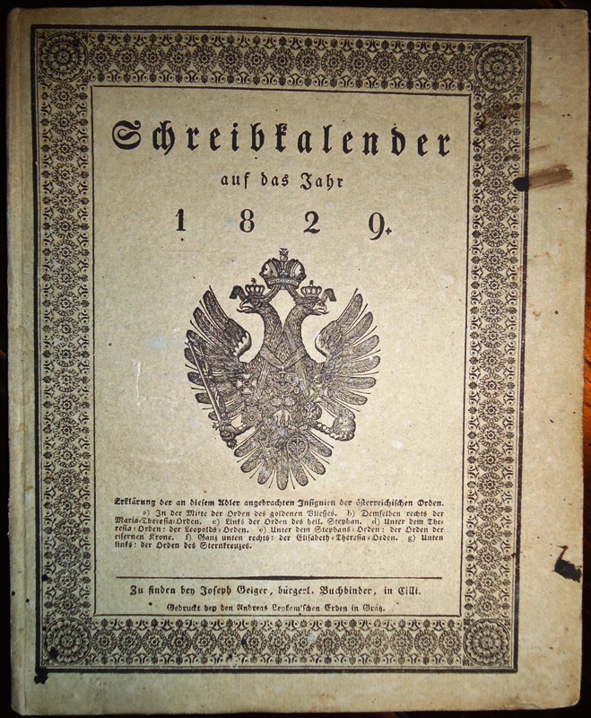 GRAZ -  Grätzer Schreibkalender auf das Jahr 1829. 