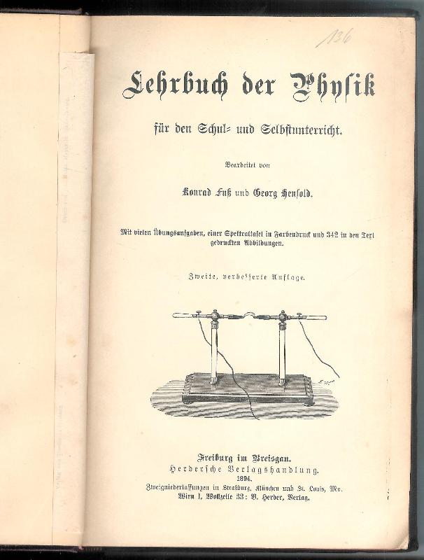 Fuß, Konrad / Hensold, Georg  Lehrbuch der Physik für den Schul- und Selbstunterricht. 2. verbess. Aufl. 