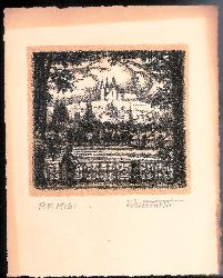 Stretti, Viktor  Moldau, Prager Burg und Karlsbrcke. Original-Lithographie von Viktor Stretti fr Friedrich Perutz aus dem Jahre 1916. 