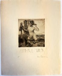 Streller, Carl  Gestochenes Exlibris fr Kurt von der Mhlen. Auf Fels am Meer sitzendes Aktpaar, 1912. 