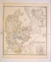 Dänemark, Isalnd - Landkarte  Daenemark, Island, die Far-oer und die Herzogthümer Schleswig, Holstein & Lauenburg. 