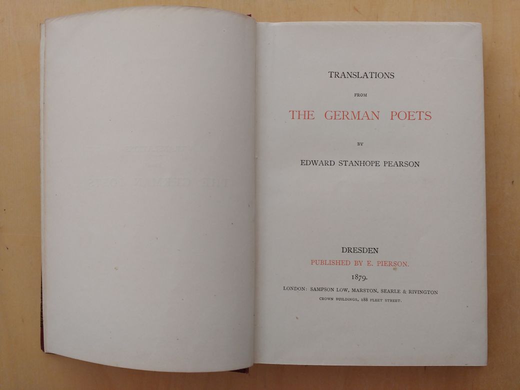 Pearson, Edward Stanhope:  Translations from the German Poets. 