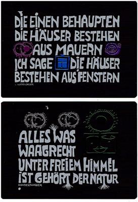 Hundertwasser, Friedensreich / Joram Harel (Hrsg.)  Hundertwasser Sprüche Klopfen (16 Postkarten) 