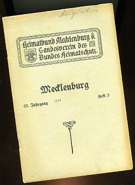   Mecklenburg. Zeitschrift des Heimatbundes Mecklenburg. 23. Jg. (nur) Heft 3. 