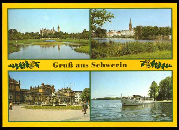   Gruß aus Schwerin. Im Schloßgarten, Am Burgsee, Grunthalplatz, Fahrgastschiff der Weißen Flotte MS "Vaasa" 