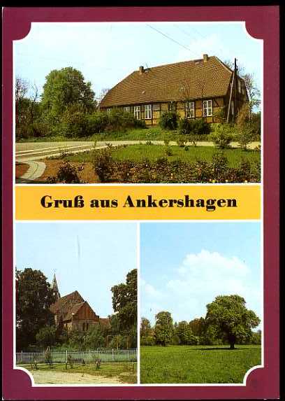   Gruß aus Ankershagen. Heinrich-Schliemann-Museum, Dorfkirche, Landschaftsmotiv. 
