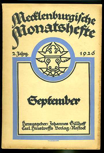 Gillhoff, Johannes (Hrsg.):  Mecklenburgische Monatshefte. 2. Jahrgang (nur) September-Heft. 9. Heft. 