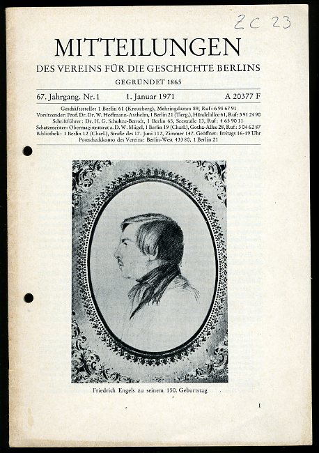   Mitteilungen des Vereins für die Geschichte Berlins. 67. Jg. (nur) Nr. 1. 