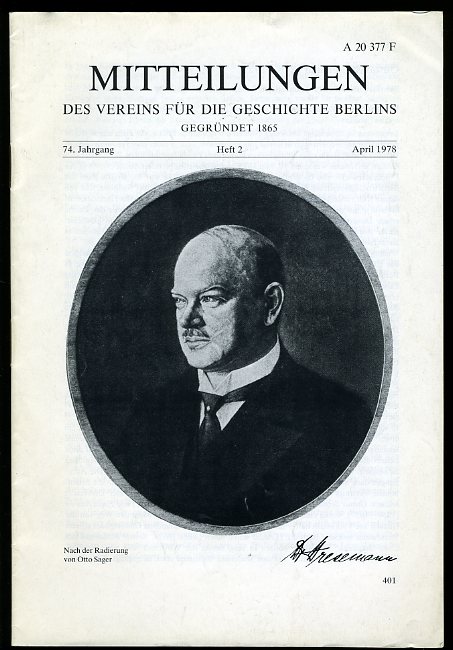   Mitteilungen des Vereins für die Geschichte Berlins. 74. Jg. (nur) Heft 2. 