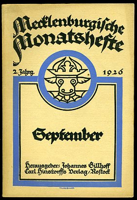   Mecklenburgische Monatshefte. Jg. 2 (nur) Heft 9, September 1926. 