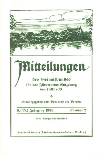   Mitteilungen des Heimatbundes für das Fürstentum Ratzeburg. 9. (35.) Jg. (nur) Heft 2. 