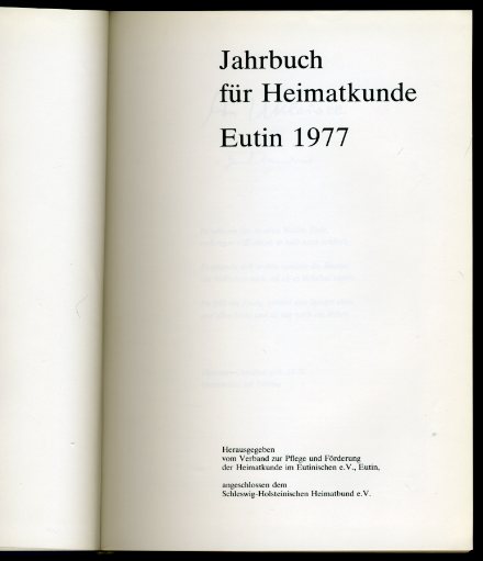   Jahrbuch für Heimatkunde Eutin 1977. 11. Jahrgang. 