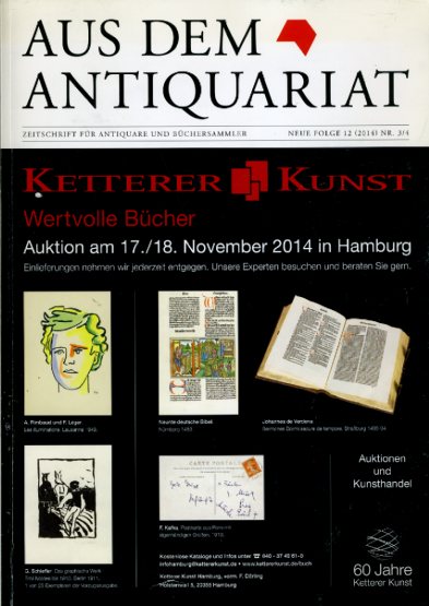   Aus dem Antiquariat. Zeitschrift für Antiquare und Büchersammler. Neue Folge 12. 2014. Nr. 3/4. 
