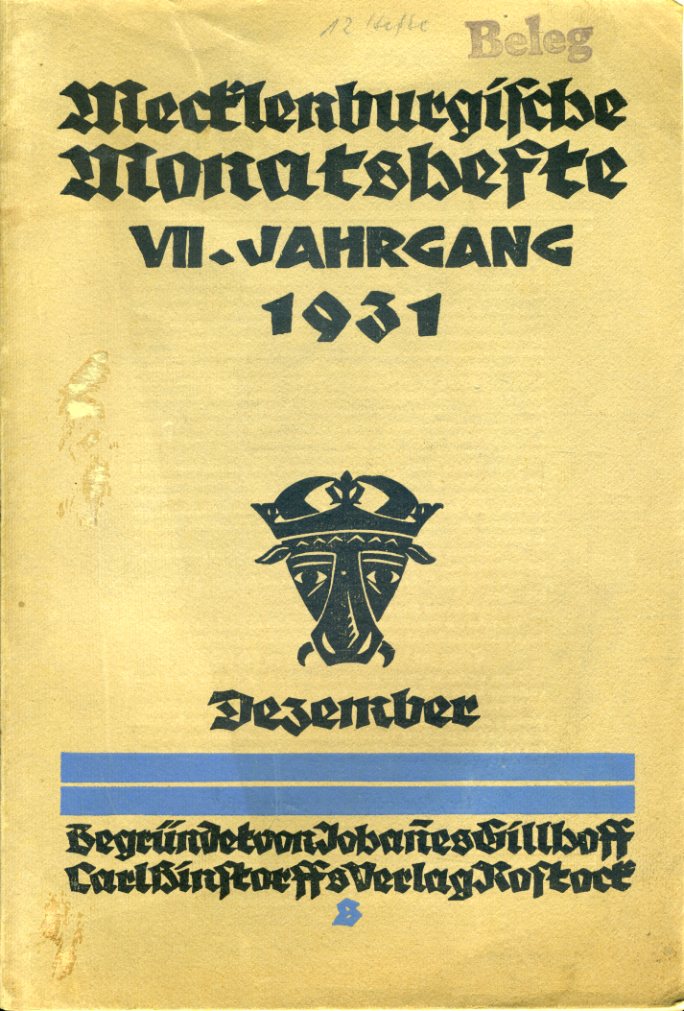   Mecklenburgische Monatshefte. Jg. 7 (nur) Heft 12. Dezember 1931. 