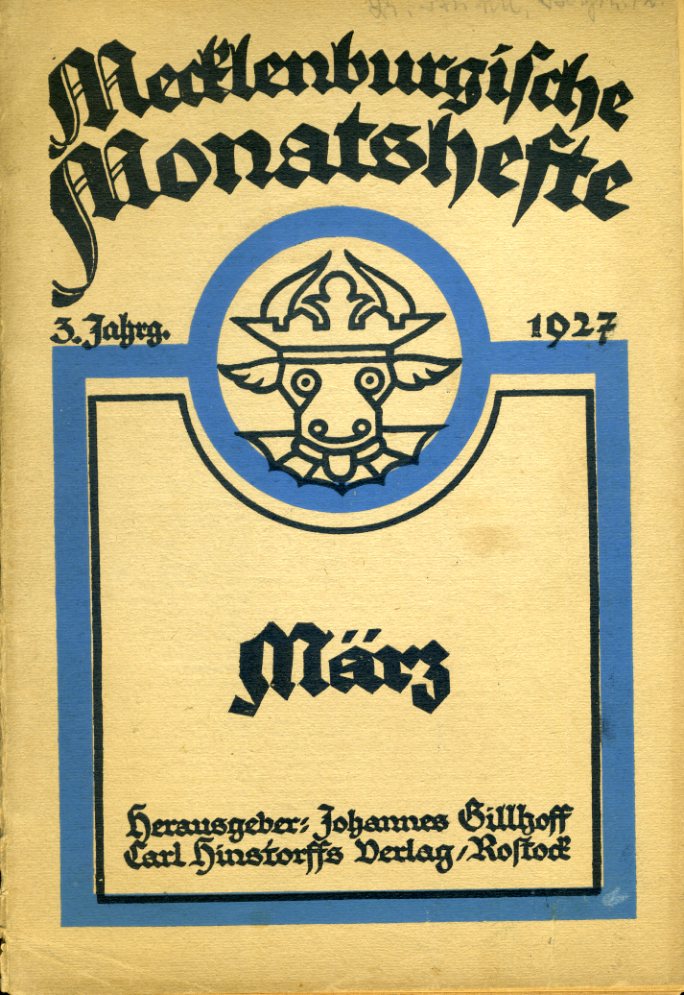   Mecklenburgische Monatshefte. Jg. 3 (nur) Heft 3, März 1927. 