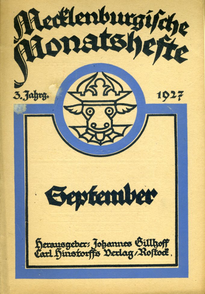   Mecklenburgische Monatshefte. Jg. 3 (nur) Heft 9, September 1927. 
