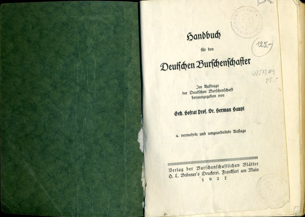 Haupt, Herman:  Handbuch für den Deutschen Burschenschaftler. 