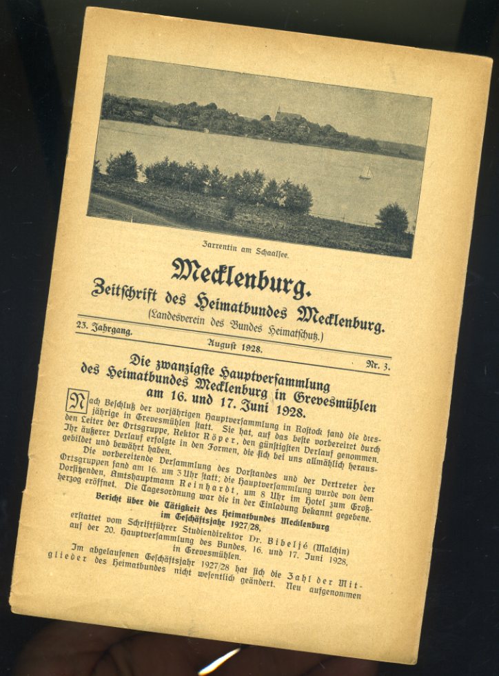   Mecklenburg. Zeitschrift des Heimatbundes Mecklenburg. 23. Jg. (nur) Heft 3. 
